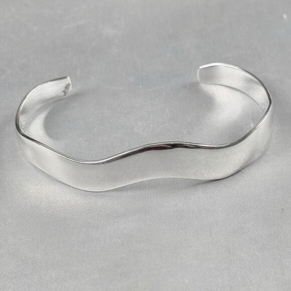 Vintage Taxco Mexico 925 Sterling Silver Cuff Bracelet TP-85 Wavy Modernist - Picture 2 of 9